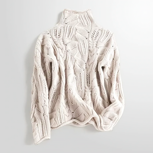 Lucia - Women's Cable Knit Cashmere Turtleneck Sweater