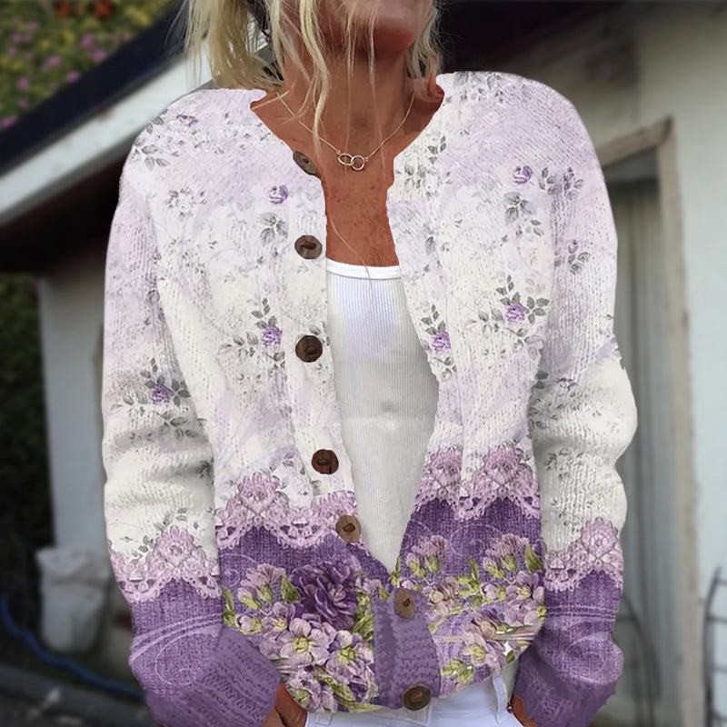 Lucia - Women's Vintage Floral Knit Cardigan