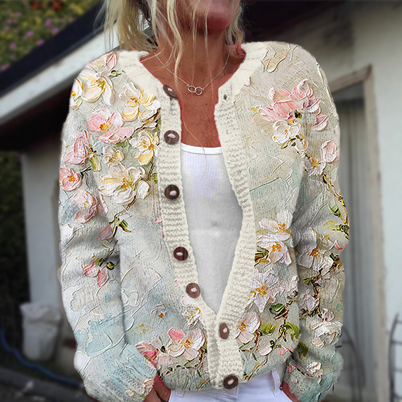 Lucia - Women's Vintage Floral Knit Cardigan