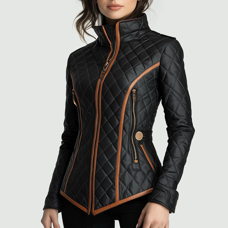 Lucy - Women's Contrast Trim Diamond Quilted Jacket