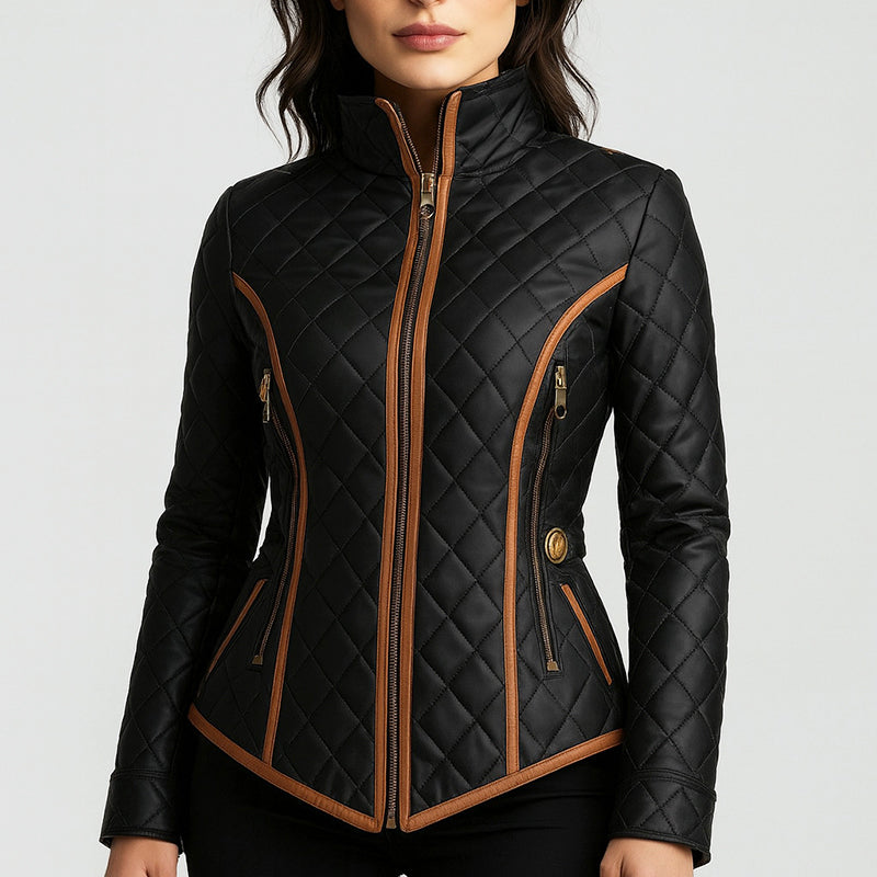 Lucy - Women's Contrast Trim Diamond Quilted Jacket