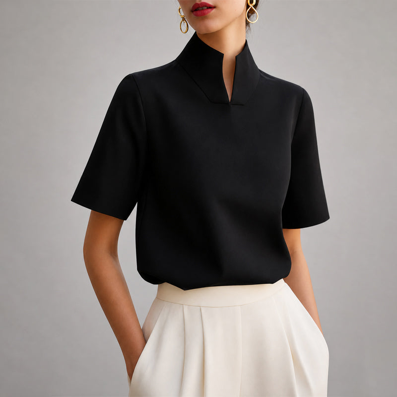 Mallory - Women's Mock Neck Short Sleeve Blouse
