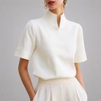 Mallory - Women's Mock Neck Short Sleeve Blouse