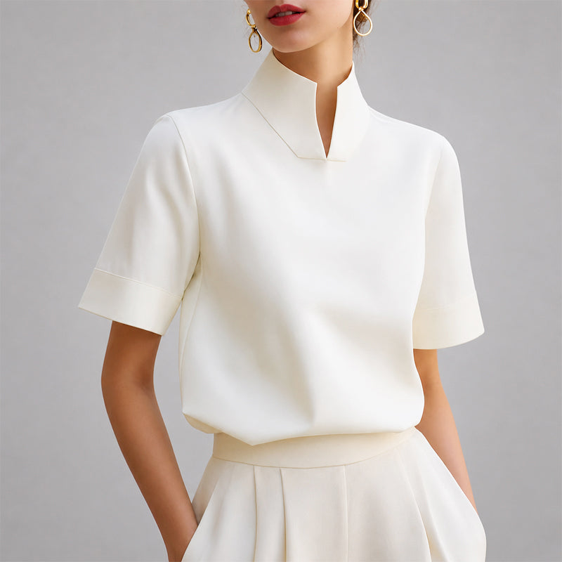 Mallory - Women's Mock Neck Short Sleeve Blouse