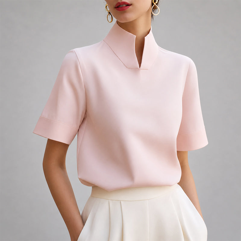 Mallory - Women's Mock Neck Short Sleeve Blouse