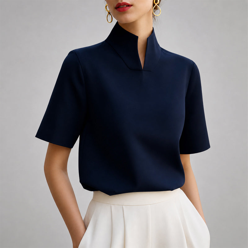Mallory - Women's Mock Neck Short Sleeve Blouse