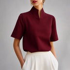 Mallory - Women's Mock Neck Short Sleeve Blouse