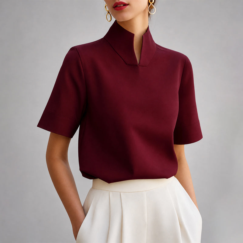 Mallory - Women's Mock Neck Short Sleeve Blouse