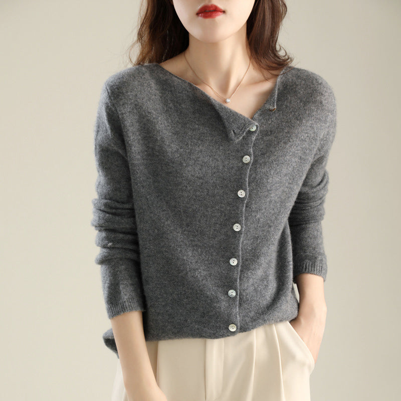 Mariana - Women's Asymmetrical Button Knit Sweater