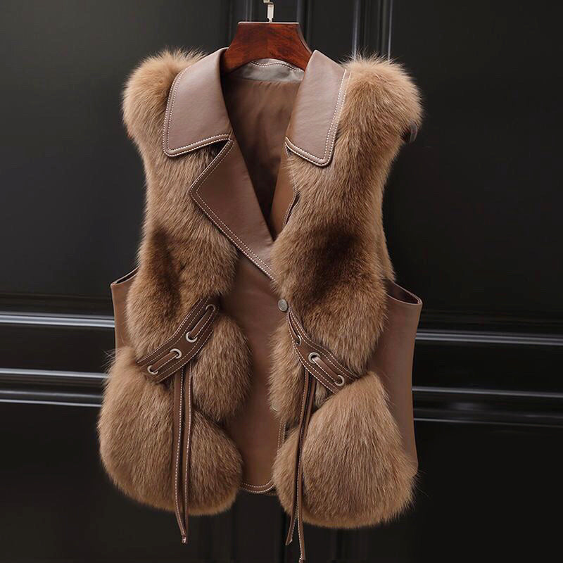 Marlowe - Women's Faux Fur Vest with Lapel Collar