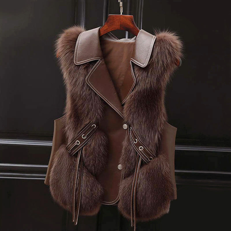 Marlowe - Women's Faux Fur Vest with Lapel Collar