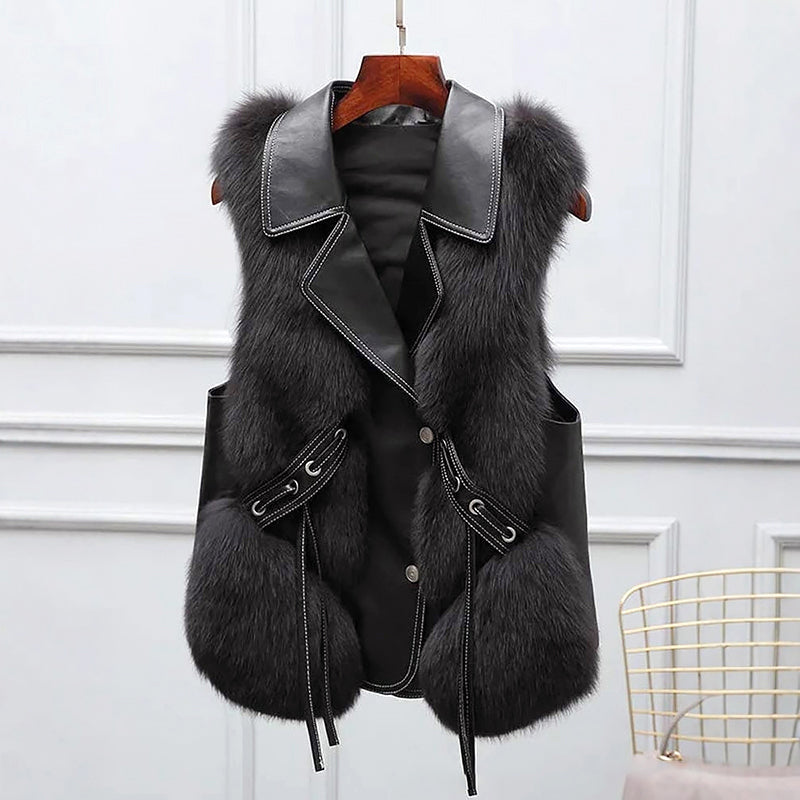 Marlowe - Women's Faux Fur Vest with Lapel Collar