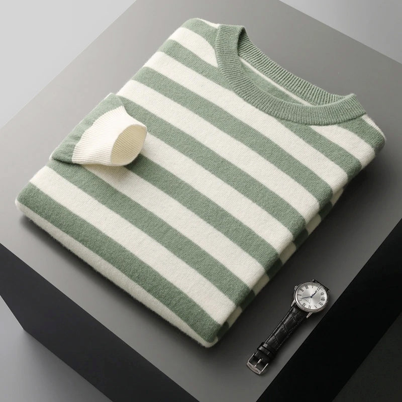 Maverick - Men's Striped Cashmere Crewneck Sweater