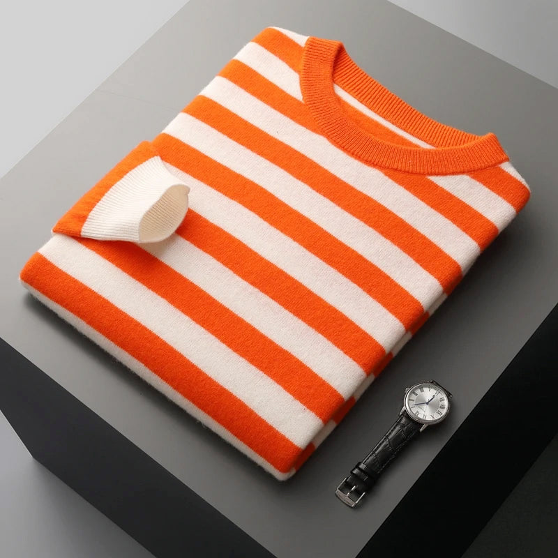 Maverick - Men's Striped Cashmere Crewneck Sweater