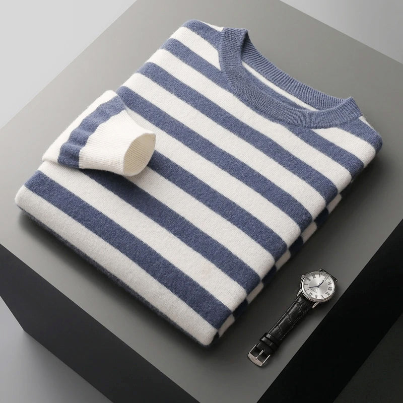Maverick - Men's Striped Cashmere Crewneck Sweater