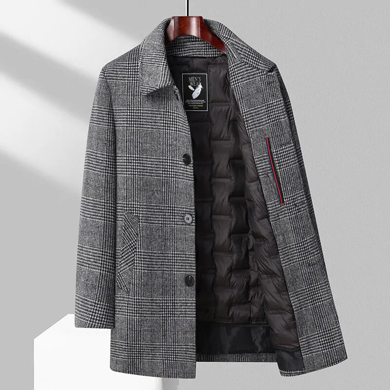 Max - Men's Plaid Overcoat with Button-Front Closure