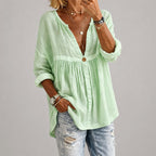 Maya - Women's Relaxed Pleated V-Neck Blouse
