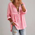 Maya - Women's Relaxed Pleated V-Neck Blouse