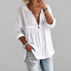 Maya - Women's Relaxed Pleated V-Neck Blouse