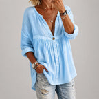 Maya - Women's Relaxed Pleated V-Neck Blouse
