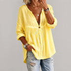 Maya - Women's Relaxed Pleated V-Neck Blouse