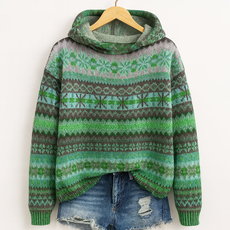 Melody - Women's Fair Isle Knit Hooded Sweater