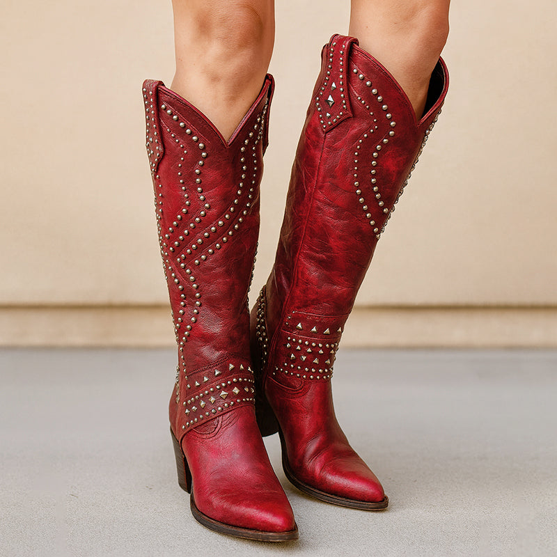 Melody - Women's Studded Knee-High Western Boots