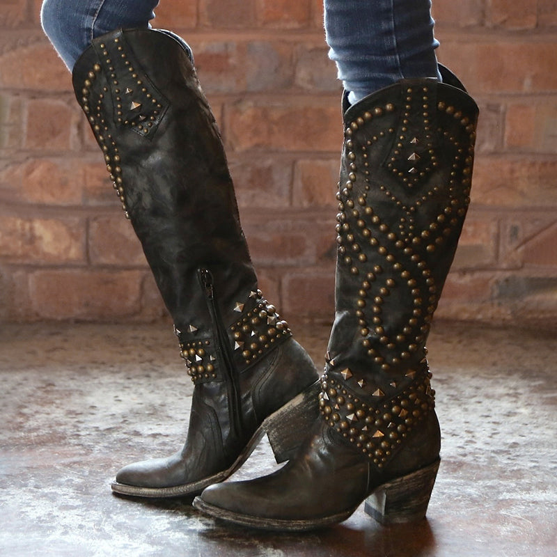 Melody - Women's Studded Knee-High Western Boots