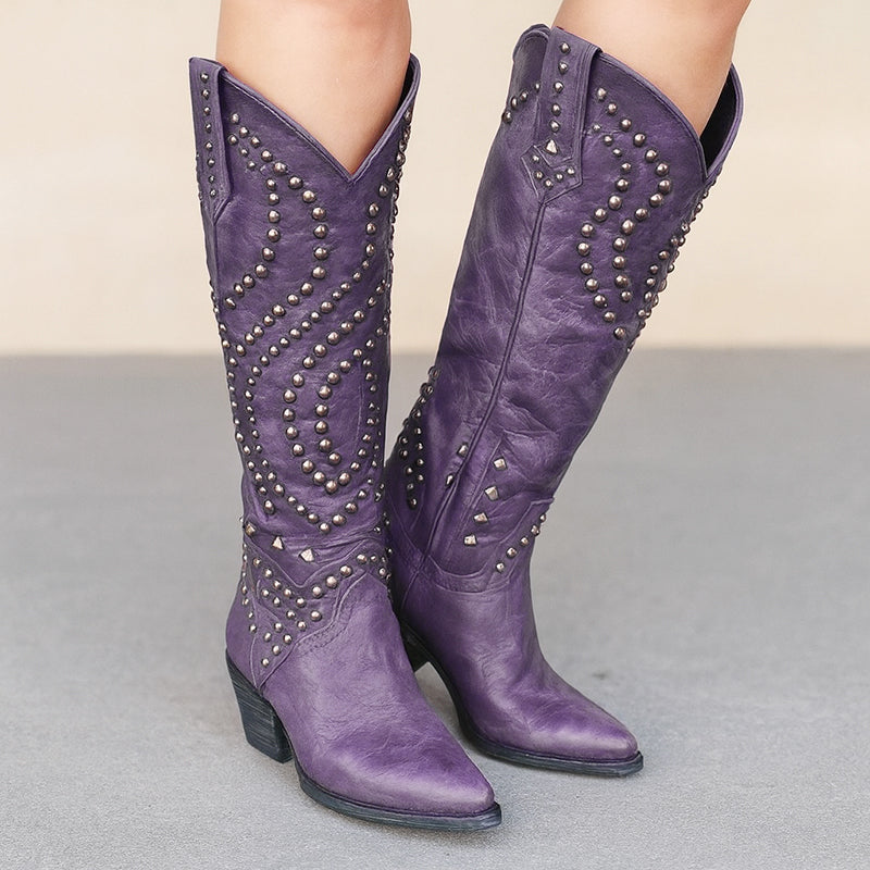 Melody - Women's Studded Knee-High Western Boots