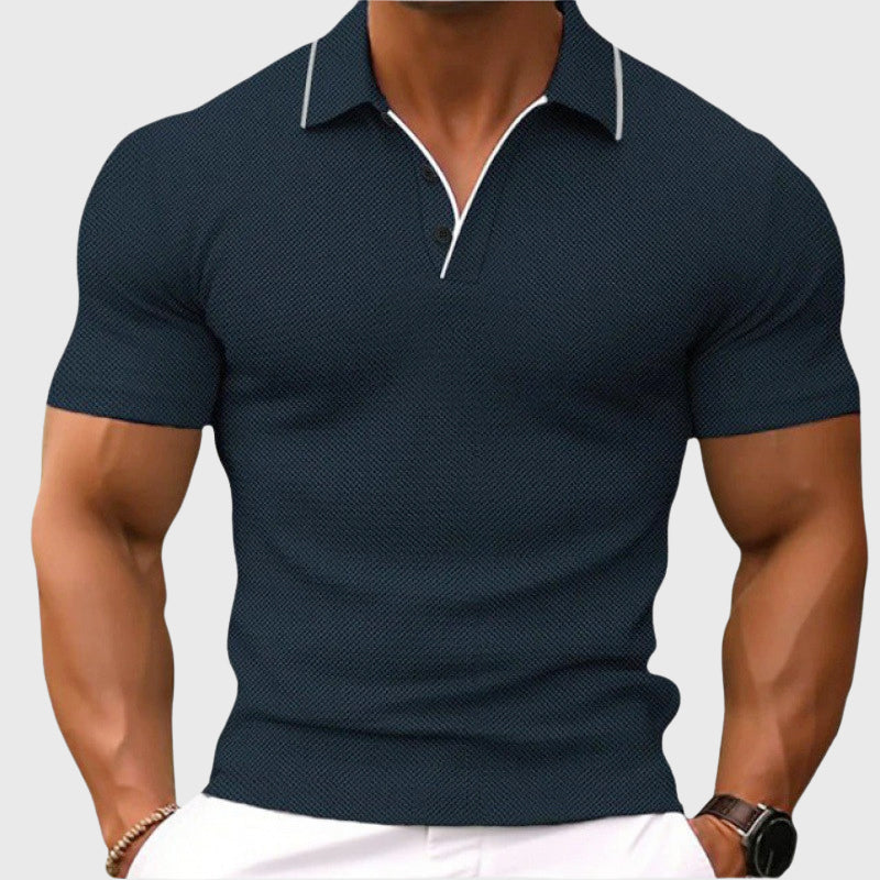 Mike - Men's Textured Collared Short Sleeve Shirt