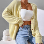 Millie - Women's Oversized V-Neck Fuzzy Knit Cardigan