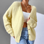 Millie - Women's Oversized V-Neck Fuzzy Knit Cardigan