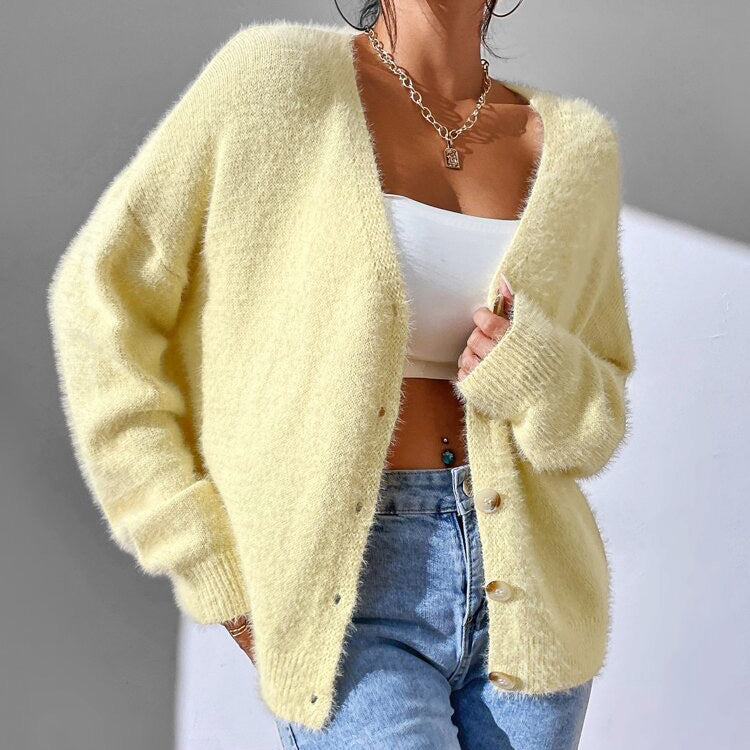 Millie - Women's Oversized V-Neck Fuzzy Knit Cardigan