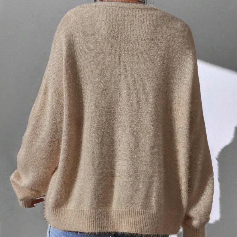 Millie - Women's Oversized V-Neck Fuzzy Knit Cardigan