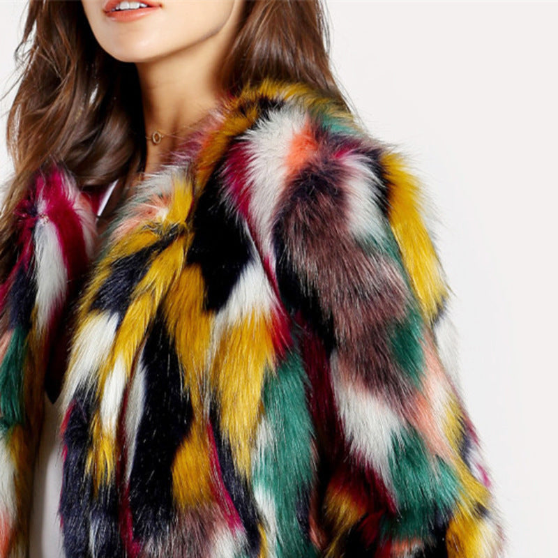 Naomi - Women's Multicolor Faux Fur Coat