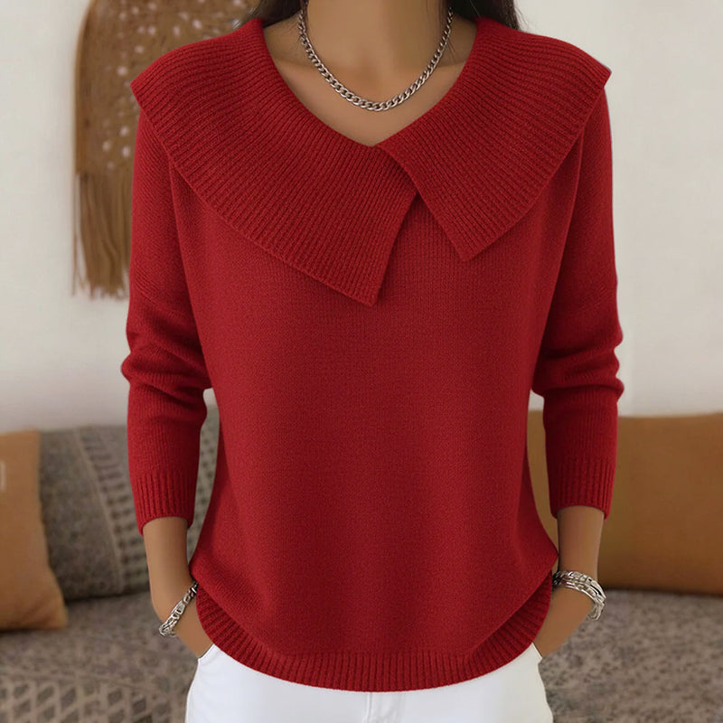 Nicole - Women's Ribbed Wide-Collar Sweater