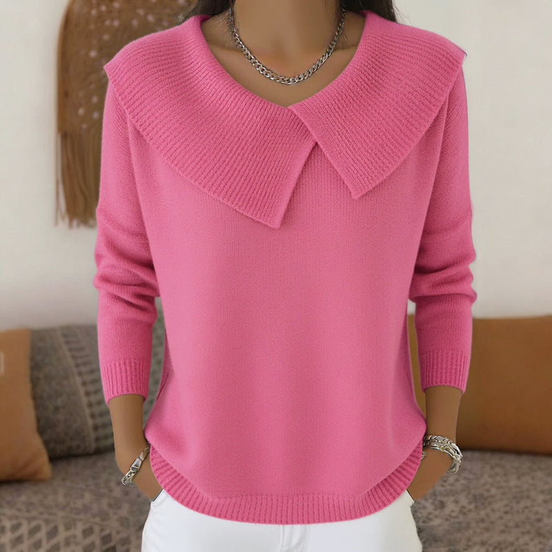 Nicole - Women's Ribbed Wide-Collar Sweater