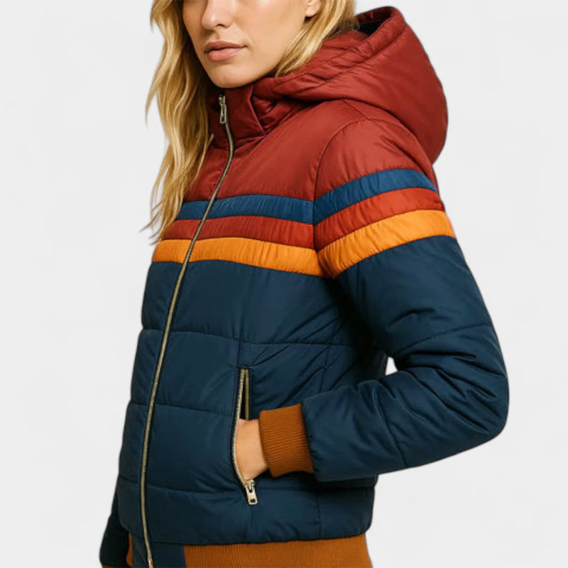 Piper - Women's Retro Colorblock Hooded Puffer Jacket