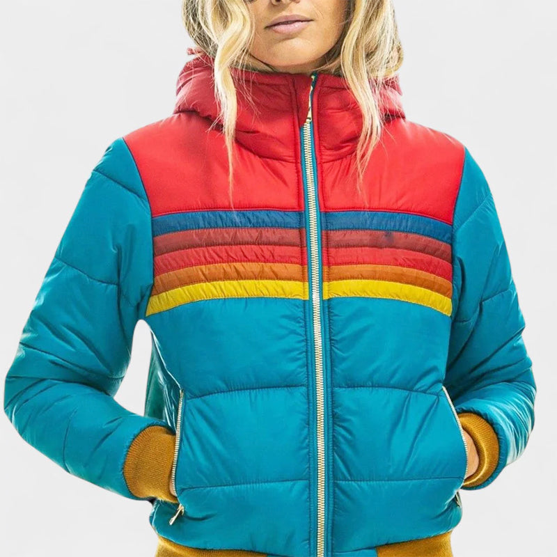 Piper - Women's Retro Colorblock Hooded Puffer Jacket
