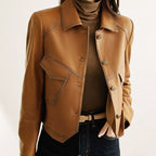 Quinn - Women's Contrast Stitch Leather Moto Jacket