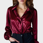 Rachel - Women's Collared Satin Button-Down Shirt
