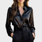 Rachel - Women's Collared Satin Button-Down Shirt