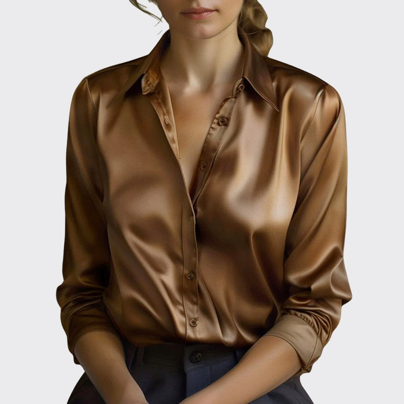 Rachel - Women's Collared Satin Button-Down Shirt