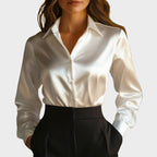 Rachel - Women's Collared Satin Button-Down Shirt