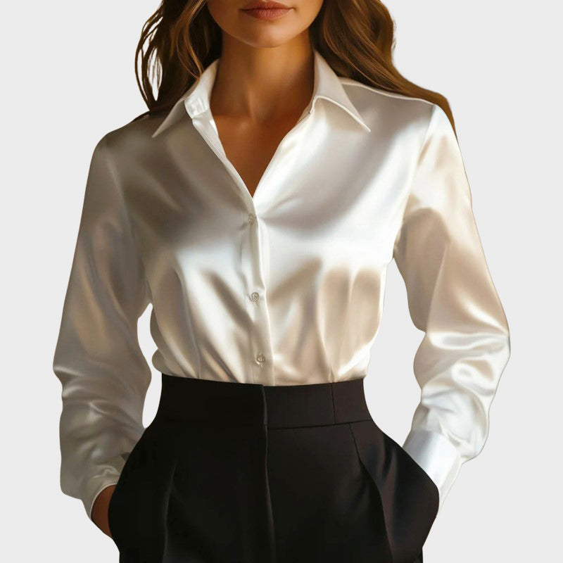Rachel - Women's Collared Satin Button-Down Shirt