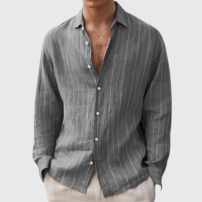 Ronan - Men's Relaxed Fit Textured Striped Long Sleeve Shirt
