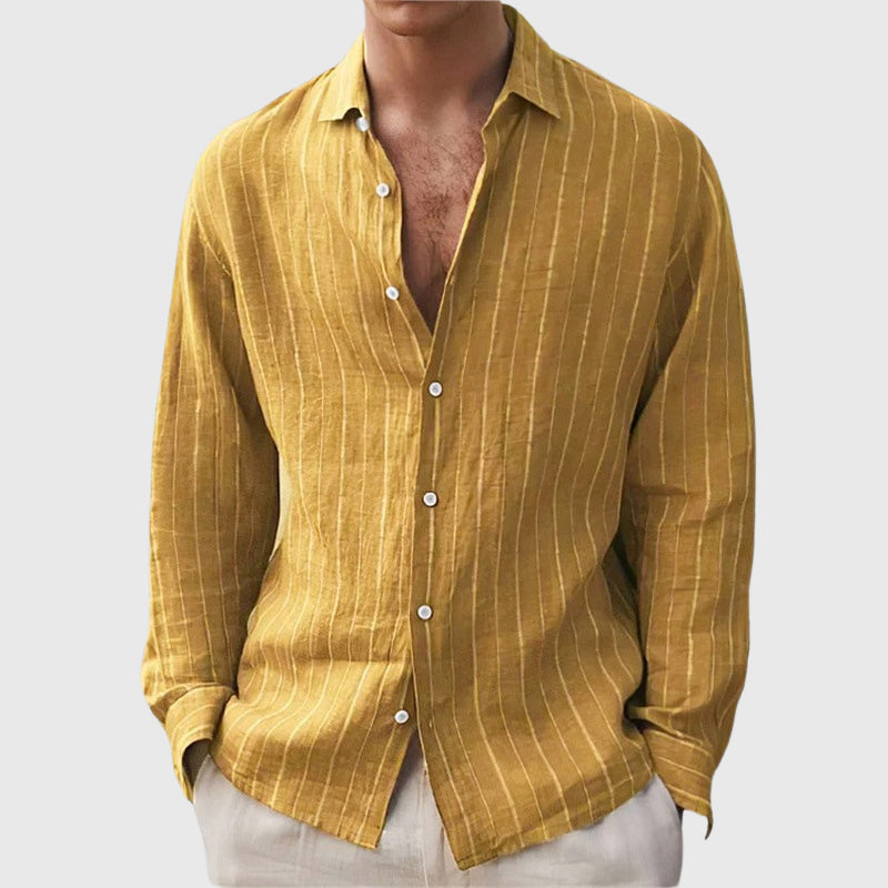 Ronan - Men's Relaxed Fit Textured Striped Long Sleeve Shirt