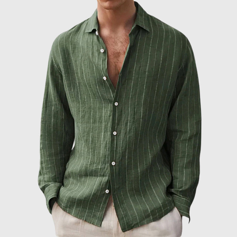 Ronan - Men's Relaxed Fit Textured Striped Long Sleeve Shirt
