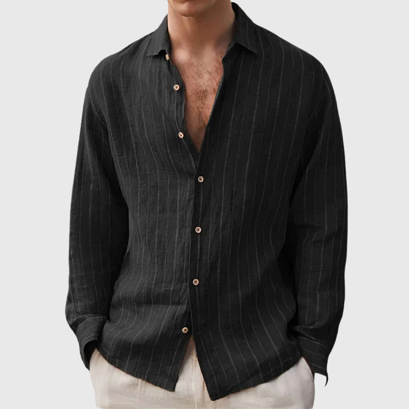 Ronan - Men's Relaxed Fit Textured Striped Long Sleeve Shirt