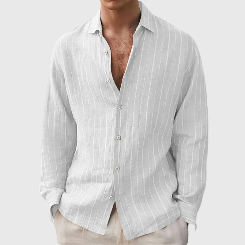 Ronan - Men's Relaxed Fit Textured Striped Long Sleeve Shirt